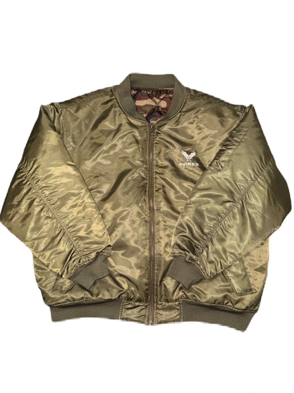 Avirex XXL Aviator Reversible Military Olive Green Camo Bomber Flight Jacket EUC